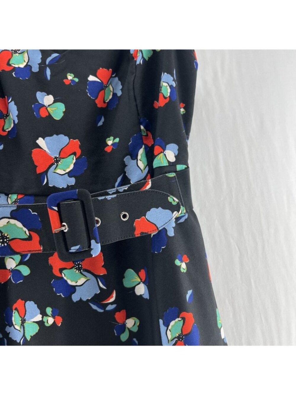 City Chic Floral V-Neck Dress Womens Sz L/20 Sleeveless Belted A-Line Black - Picture 10 of 13